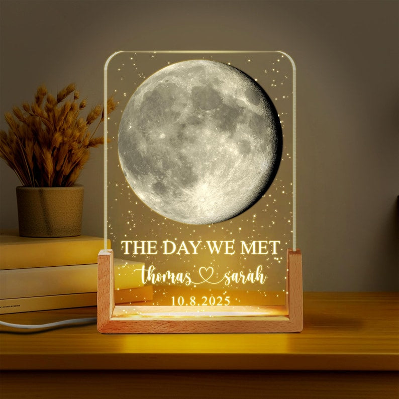 The Day We Met Personalized Moon Phase by Date Gift, Valentines Day Gift, Anniversary Gifts for Him, Our First Date Night Light,Couples Gift