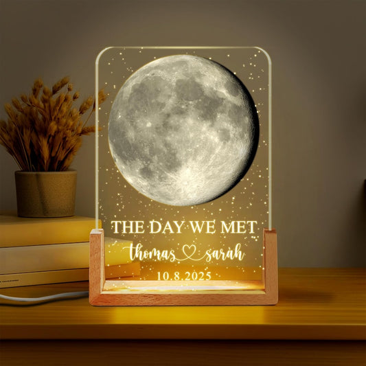 The Day We Met Personalized Moon Phase by Date Gift, Valentines Day Gift, Anniversary Gifts for Him, Our First Date Night Light,Couples Gift