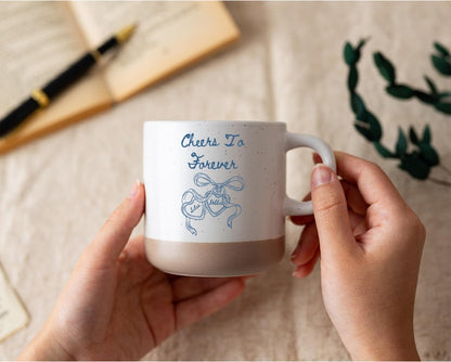 Personalized Engagement Pottery Mug, Cheers to Forever Mug, Wedding Gift, Engaged Mug Gift For Her Him, Anniversary Gift for Wife