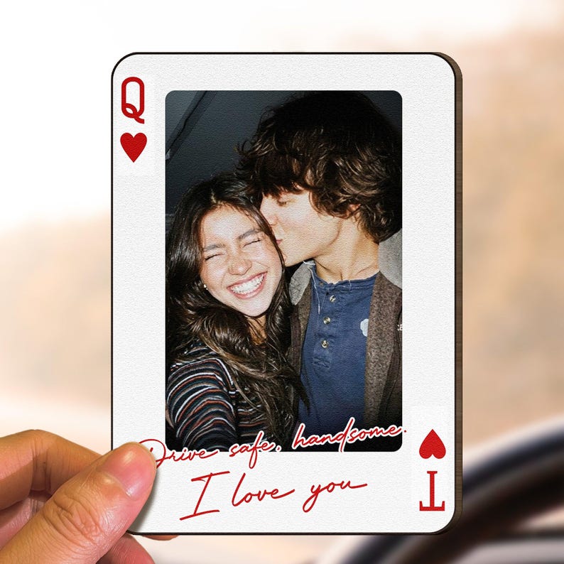 Drive Safe I Love You Car Visor Clip Custom Photo, Personalized Couple Picture Sun Visor Clip, Playing Card Photo Car Decor, Valentine Gift