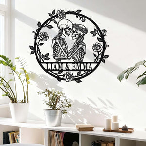 Custom Skeleton Couple Metal Sign, Personalized Skull Name Sign, Skull Couple Wall Art, Gothic Wedding Anniversary Sign, Valentines Gift