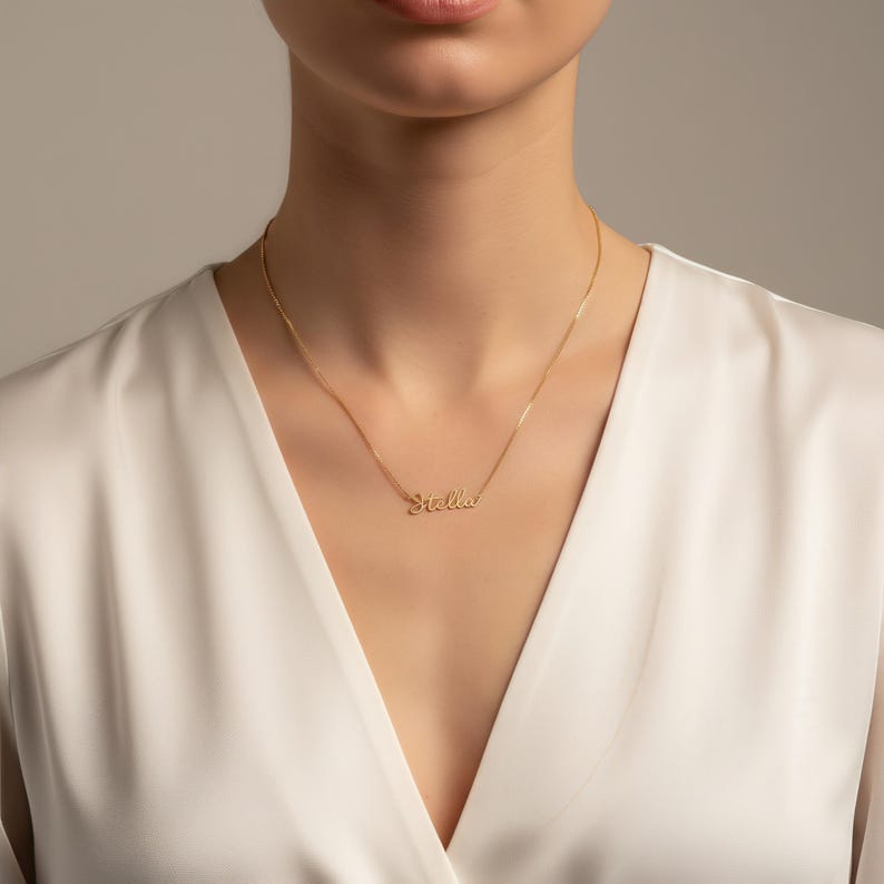 Custom Dainty Minimalist Name Necklace 18K Gold Personalized Script Name Jewelry Gift for Her