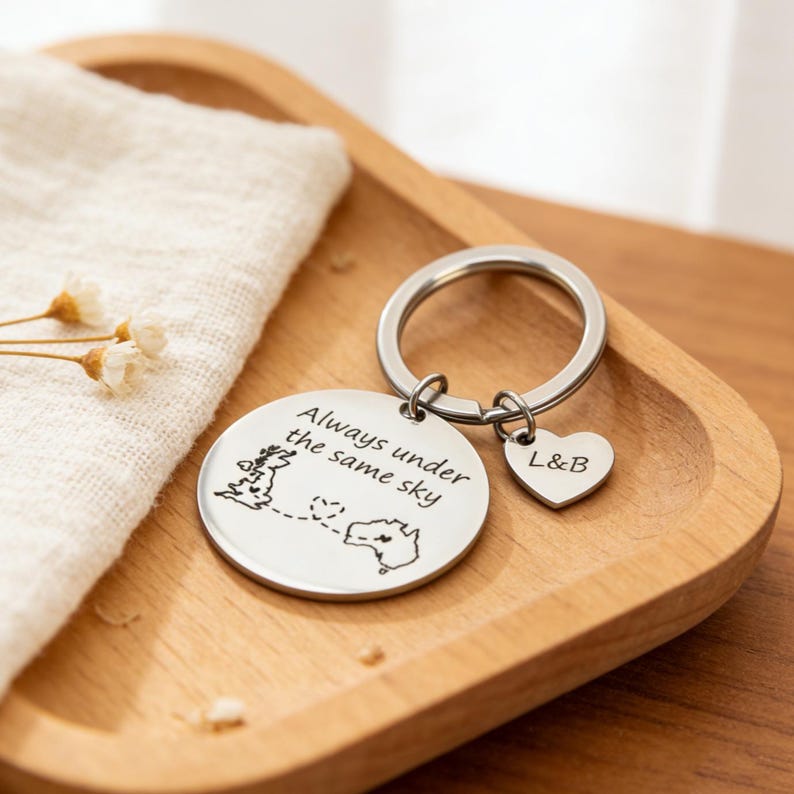 Custom Long Distance Keychain,Leaving Home Gift,Keychain Long Distance Couple Friends Long Distance Relationship Gift, Valentine's Day Gifts