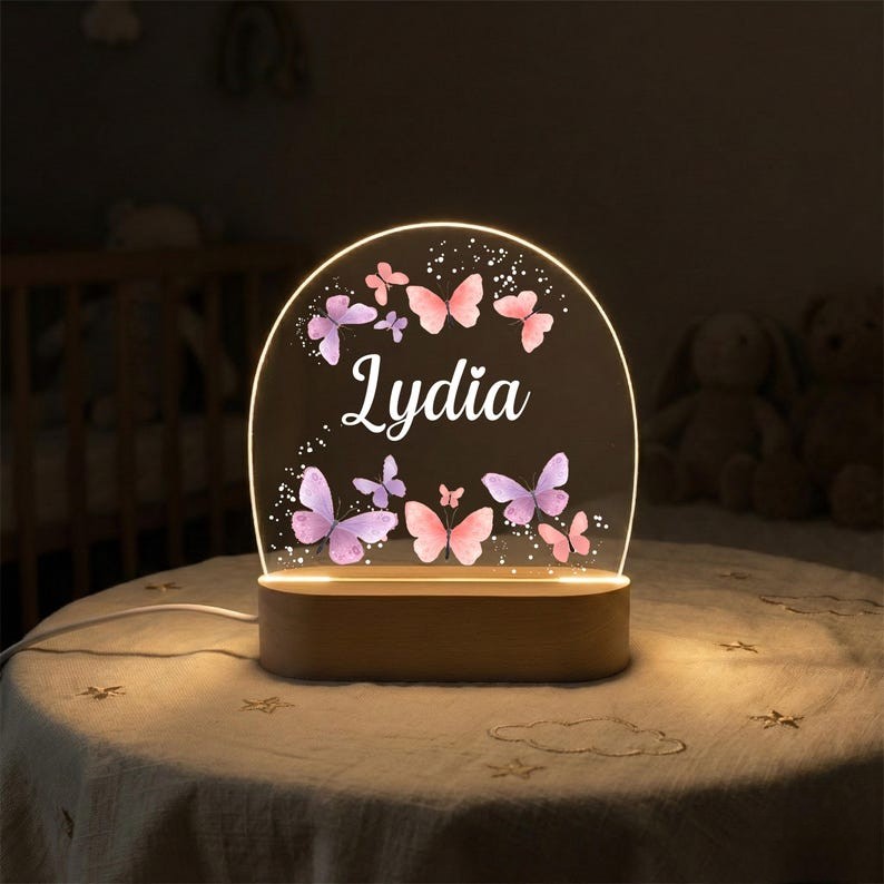 Personalised Name Night Light for Girl, Bunny Flowers Night Lamp, Kids Night Light Gift, LED Lamp for Baby Girl Bedroom, Kids Nursery Decor