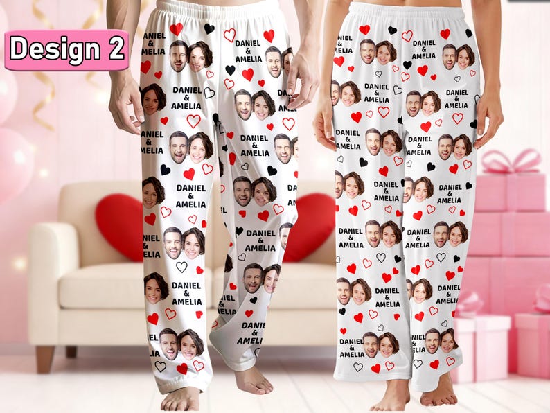 Custom Photo Pajama Pants: Personalized couple faces, Valentine's Day Gifts