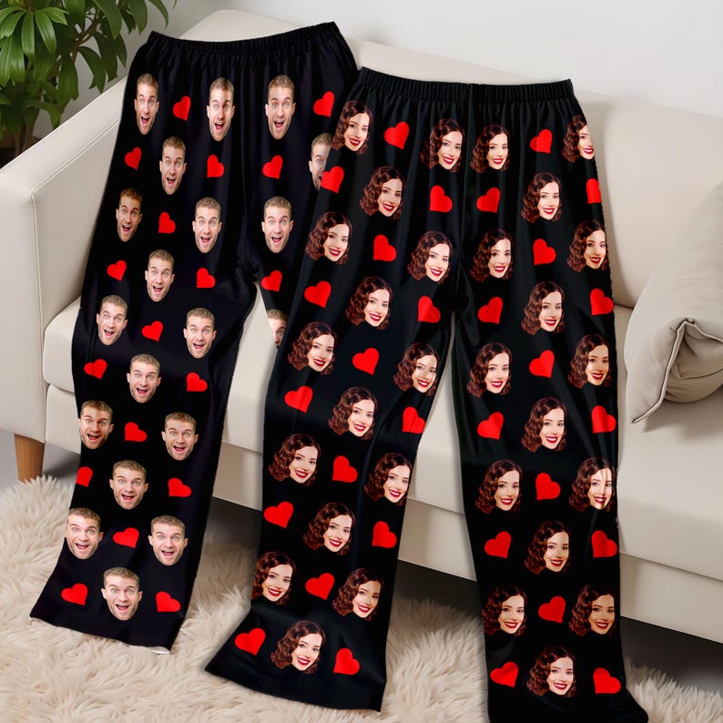 Custom Photo Pajama Pants: Personalized couple faces, Valentine's Day Gifts