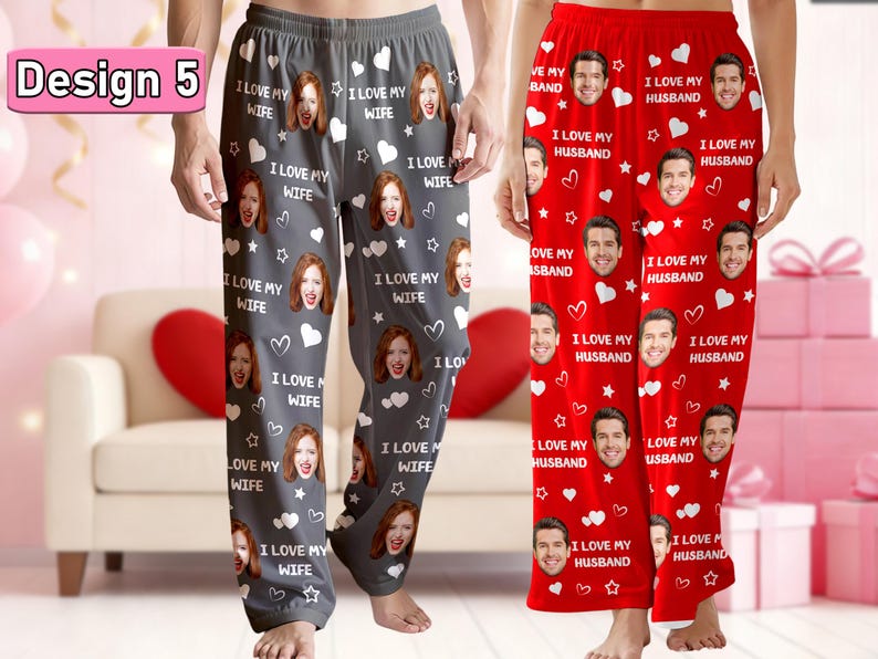 Custom Photo Pajama Pants: Personalized couple faces, Valentine's Day Gifts
