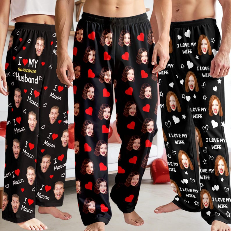 Custom Photo Pajama Pants: Personalized couple faces, Valentine's Day Gifts