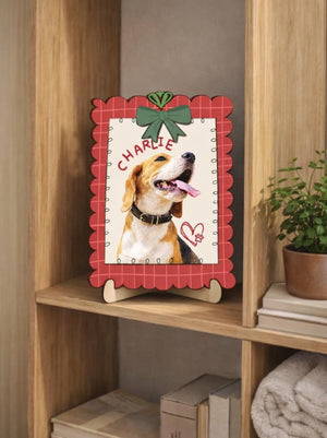 Personalized Dog Photo Desk Plaque, Custom Pet Portrait Wooden Sign with Name, Cute Pet Keepsake Gift for Dog Lovers, Gift For Pet Loss