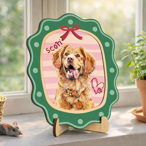 Personalized Dog Photo Desk Plaque, Custom Pet Portrait Wooden Sign with Name, Cute Pet Keepsake Gift for Dog Lovers, Gift For Pet Loss
