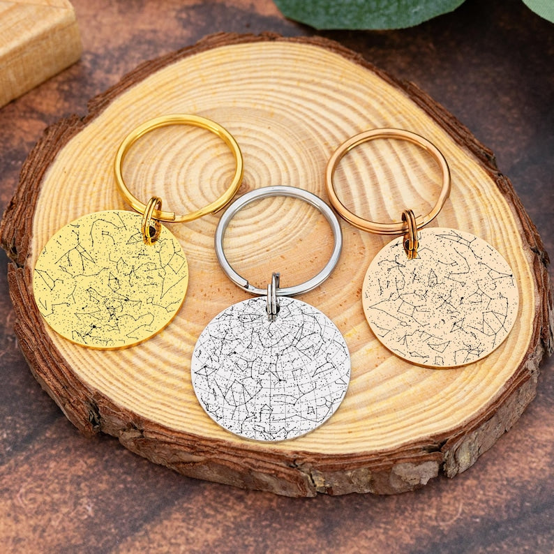 Custom Star Map Keychain,Engraved Night Sky Keyring,Personalized Valentine's Day Gifts,Star Map By Date,Anniversary Gift For Him Her