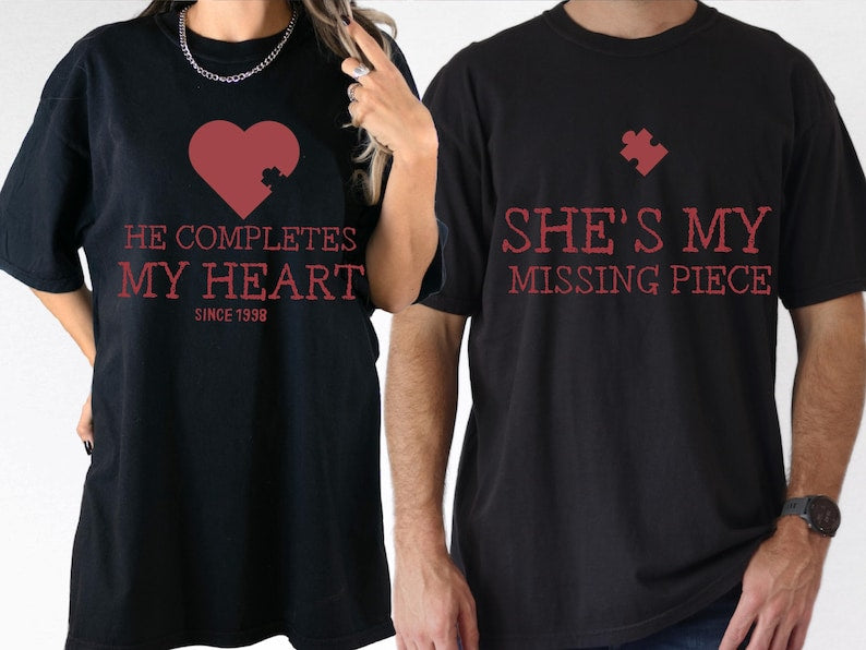 Couple Valentine Shirt, Matching Puzzle Heart Tshirt, Valentines Couples Gift, Funny Valentine Tees, Valentines Day Gift