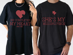 Couple Valentine Shirt, Matching Puzzle Heart Tshirt, Valentines Couples Gift, Funny Valentine Tees, Valentines Day Gift