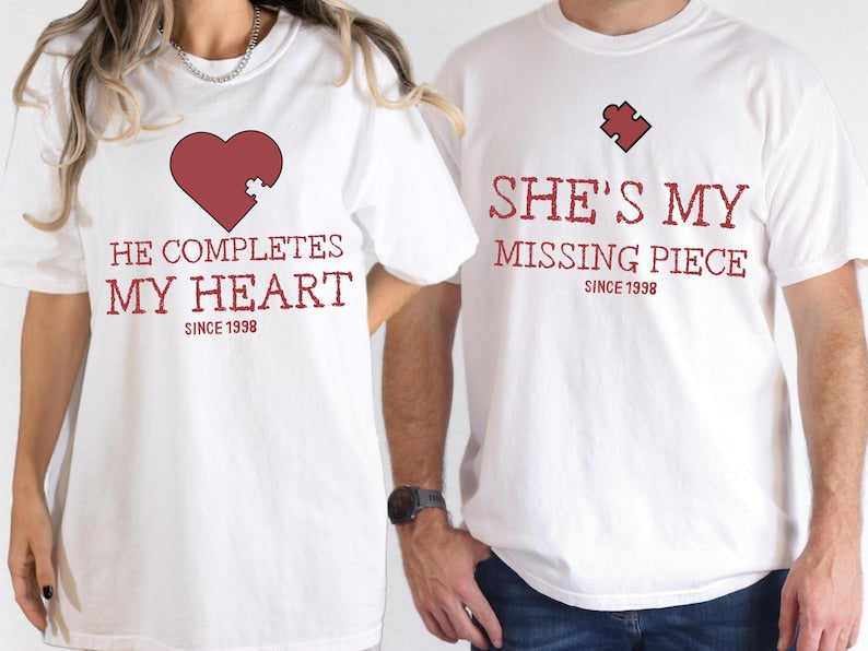 Couple Valentine Shirt, Matching Puzzle Heart Tshirt, Valentines Couples Gift, Funny Valentine Tees, Valentines Day Gift