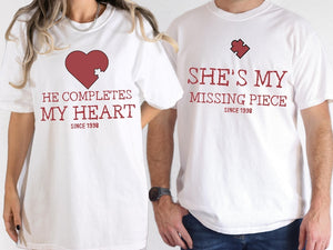 Couple Valentine Shirt, Matching Puzzle Heart Tshirt, Valentines Couples Gift, Funny Valentine Tees, Valentines Day Gift