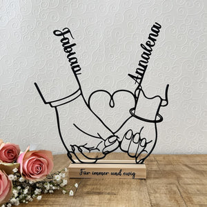 Personalized Wedding & Anniversary Gift | Line Art Decor | 3D Printed Hands Standee | Valentine's Day Couple Gift with Names