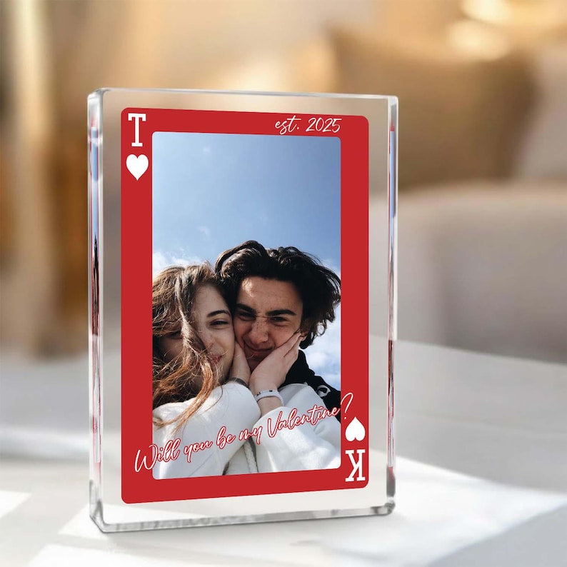Personalized Playing Card Acrylic Block Plaque: Custom Couple Photo Gift for Couples & Family