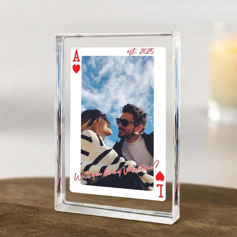 Personalized Playing Card Acrylic Block Plaque: Custom Couple Photo Gift for Couples & Family