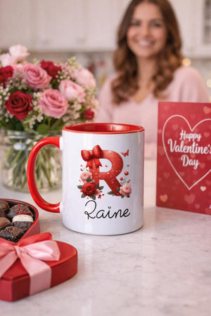 Personalized Valentine Mug Gift - Floral Initial Monogram | Custom Name Coffee Cup