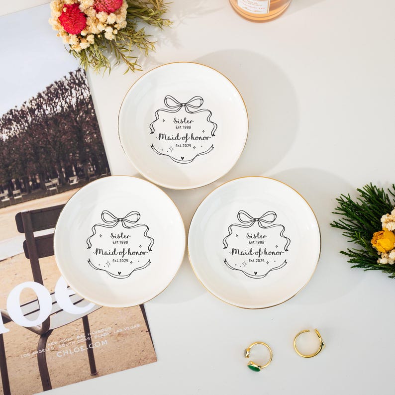 Personalized Sister Maid Of Honor Jewelry Dish, Bridesmaid Trinket Tray, Wedding Gift For Sister, Best Friend Jewelry Dish, Bridesmaid Proposal
