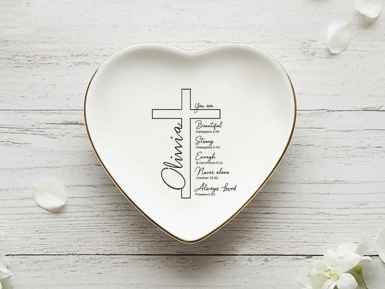 Christian Scripture Jewelry Dish, Bible Verse Gift for Her, Encouragement Keepsake, Baptism Confirmation Gift, Prayer Gift, Religious Decor