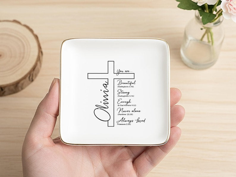 Christian Scripture Jewelry Dish, Bible Verse Gift for Her, Encouragement Keepsake, Baptism Confirmation Gift, Prayer Gift, Religious Decor