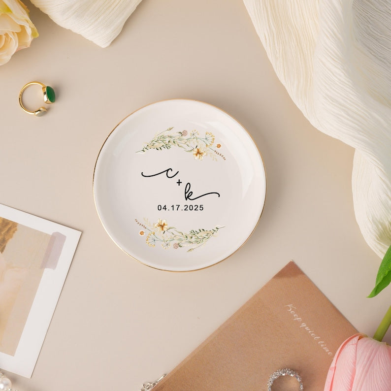Custom Jewelry Tray, Personalized Wedding Ring Dish, Engagement Trinket Dish, Bridal Shower