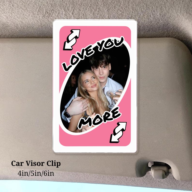 Personalized Photo Car Visor Clip, Valentines Gift for Him, Love You More Reverse Photo Car Visor Clip, Anniversary Gift for Boyfriend, Couple Gift