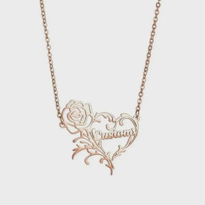 Custom Name Rose Heart Charm Necklace Romantic Personalized Stainless Steel Flower Pendant Collar Women Jewelry Girlfriend/Valentine Gift/Mother's Day Gift