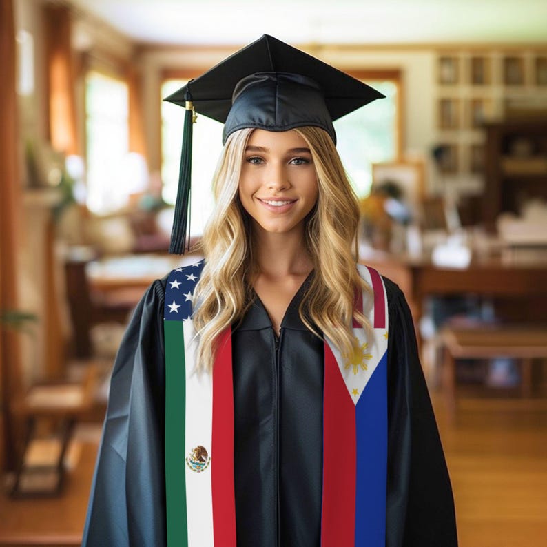 Custom Country Flags Graduation Stole, 2/3/4 Flags Mixed Graduation Sash, Personalized Graduation Gift for Students, Class of 2026