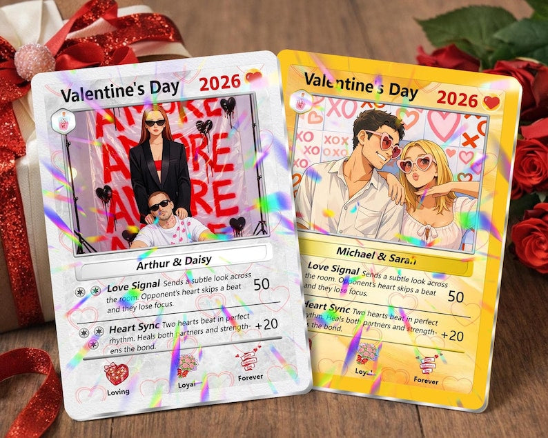 Custom Couple Poke Valentines Card, Personalized Photo Portrait Card, Valentine s Gift for Couples, Anniversary Keepsake, Gift for Him