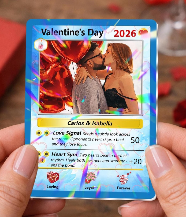 Custom Couple Poke Valentines Card, Personalized Photo Portrait Card, Valentine s Gift for Couples, Anniversary Keepsake, Gift for Him