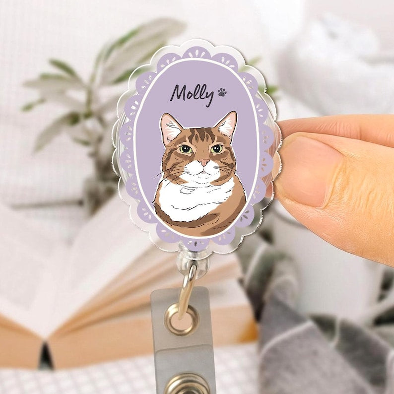 Custom Pet Badge Reel, Personalized Dog & Cat Photo Badge Reel, Nurse Badge Reel, Retractable ID Holder for Pet Owner, ID Badge Buddy