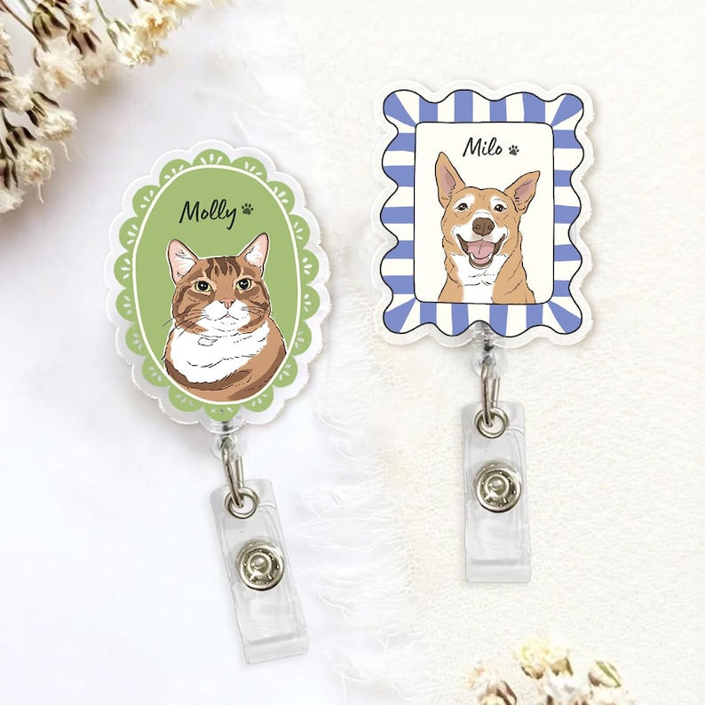 Custom Pet Badge Reel, Personalized Dog & Cat Photo Badge Reel, Nurse Badge Reel, Retractable ID Holder for Pet Owner, ID Badge Buddy