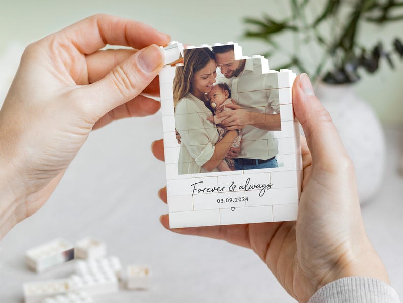 Personalised Anniversary Photo Gift, Romantic Keepsake, Custom Building Block Keepsake, Valentines Day Gift For Couple, Wedding Anniversary