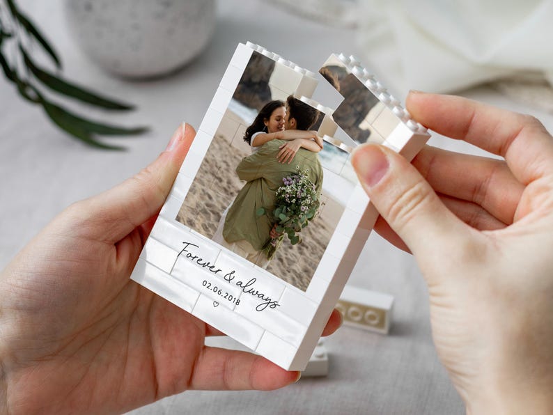 Personalised Anniversary Photo Gift, Romantic Keepsake, Custom Building Block Keepsake, Valentines Day Gift For Couple, Wedding Anniversary
