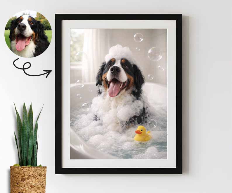 Bath Time - Custom Pet In Bathtub Canvas & Poster Print, Animal in Tub Funny Bathroom Art, Custom Dog Cat Portrait, Funny Pet Portrait, Gift for Pet Lover