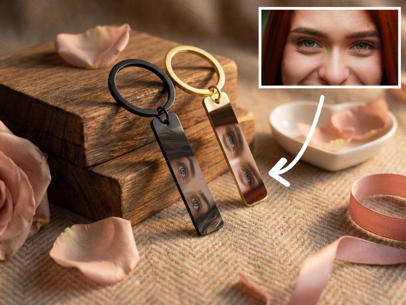 Custom Eye Photo Keychain Personalized Gifts for Him, Stainless Steel Keychain, Boyfriend Gifts for Him, Long-Distance Relationships Gift