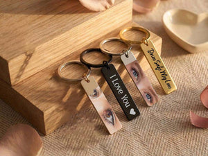 Custom Eye Photo Keychain Personalized Gifts for Him, Stainless Steel Keychain, Boyfriend Gifts for Him, Long-Distance Relationships Gift