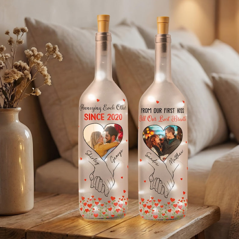 Custom Couple Photo Bottle Lamp, Personalized Night Light, Anniversary Gift, Valentine's Day Gift, Wedding Gift, Gift For Boyfriend Husband