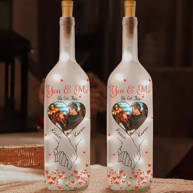 Custom Couple Photo Bottle Lamp, Personalized Night Light, Anniversary Gift, Valentine's Day Gift, Wedding Gift, Gift For Boyfriend Husband