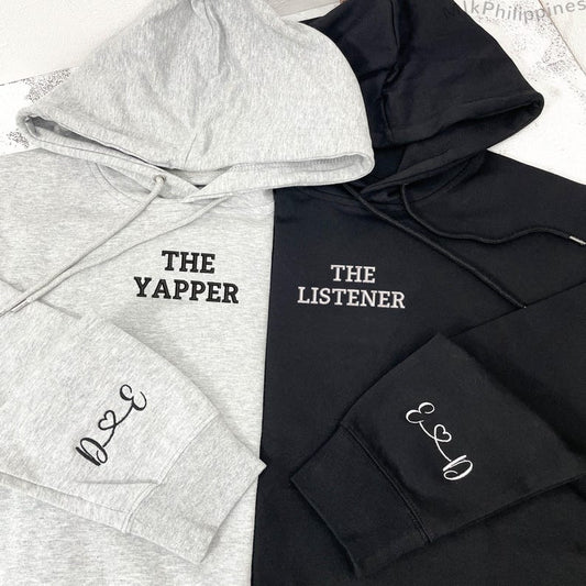 The Yapper & The Listener Couple Hoodies, Custom Embroidered Matching Valentine's Gift for Him and Her