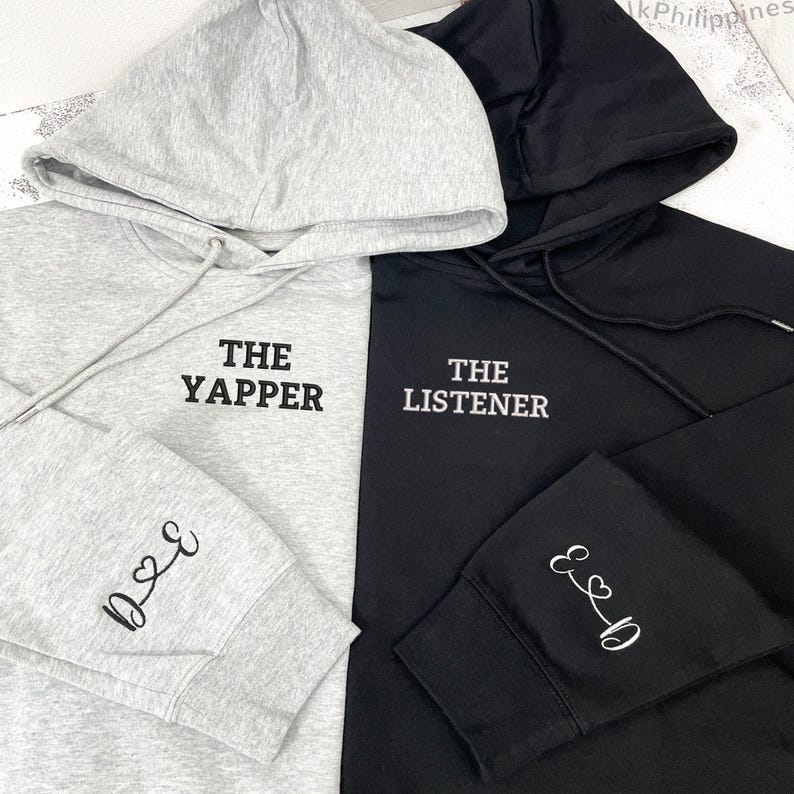 The Yapper & The Listener Couple Hoodies, Custom Embroidered Matching Valentine's Gift for Him and Her