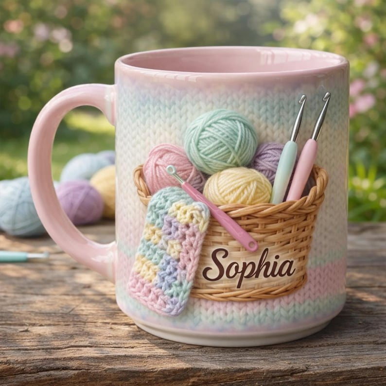 Personalized Crochet Mug, Custom Floral Crocheting Mug, Crocheters Gifts, Crochet Lover Cup, Gift For Knitting Lover