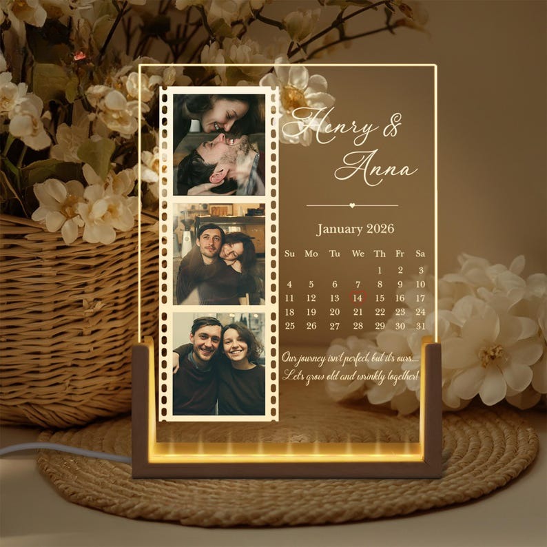 Couples Gift, Custom Photo With Calendar Night Light, Couple Photo Night Light, Valentines Day Gift For Him,Girlfriend Gift,Anniversary Gift