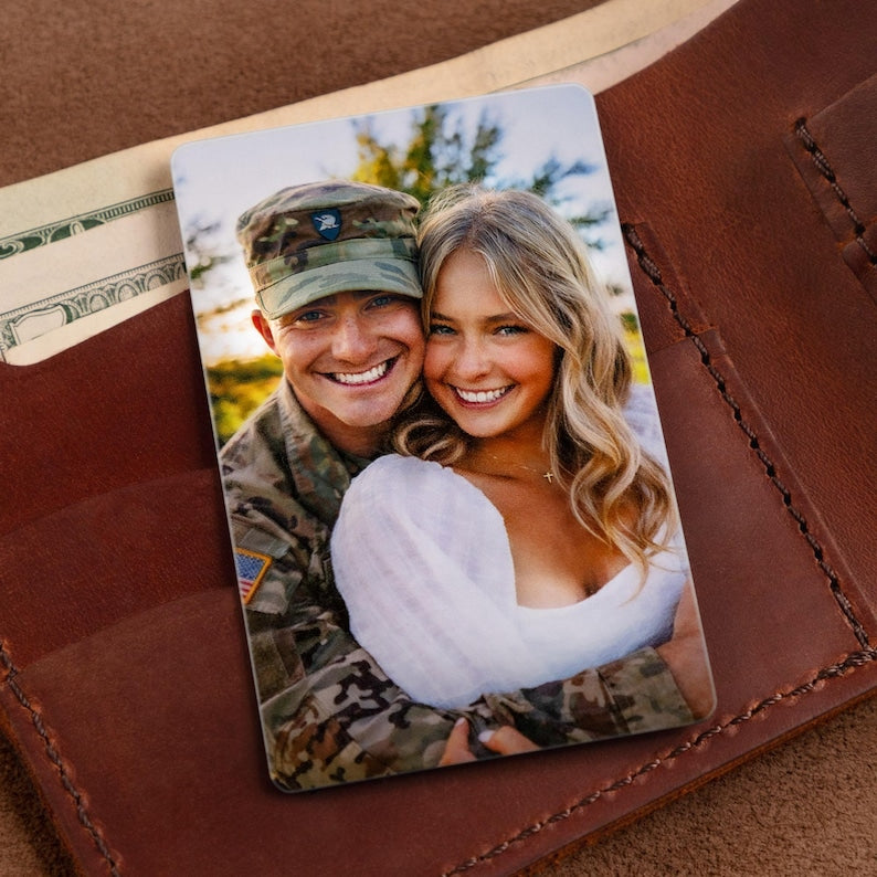 Valentine's Day gift for boyfriend, Personalized wallet photo card, metal wallet insert custom made, Engraved wallet card with picture