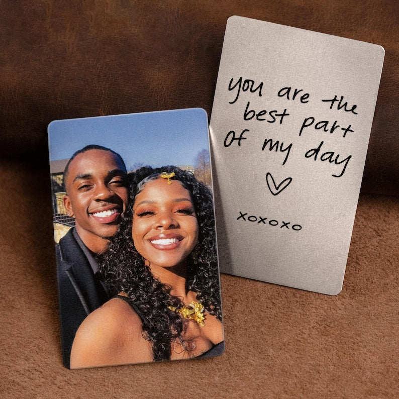 Valentine's Day gift for boyfriend, Personalized wallet photo card, metal wallet insert custom made, Engraved wallet card with picture