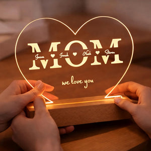 Personalized MOM Night Light, Custom Kids Names, Gift Idea for Mom, Mother's Day Gift, Heart Acrylic Picture Lamp, Birthday Gift for Mom