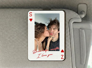 Personalized Valentine Photo Visor Clip Playing Card, Custom Couple Car Gift for Boyfriend Girlfriend, Romantic Love Keepsake
