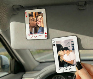 Personalized Valentine Photo Visor Clip Playing Card, Custom Couple Car Gift for Boyfriend Girlfriend, Romantic Love Keepsake